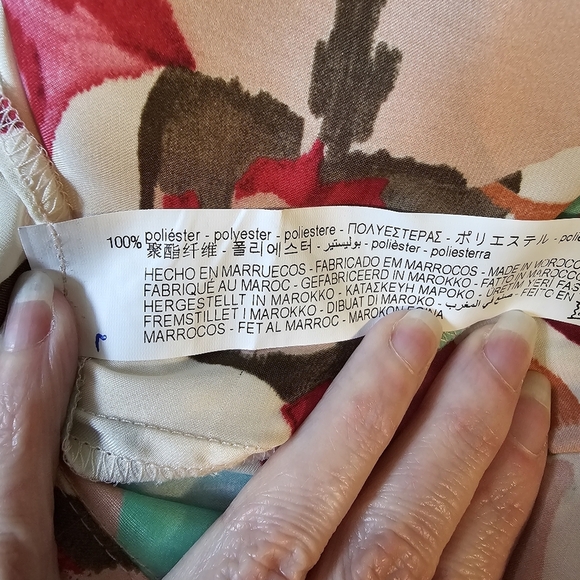 Zara Cream Pink Teal Floral Long Sleeve Button-Down Collared Blouse, Size Medium - Picture 9 of 11